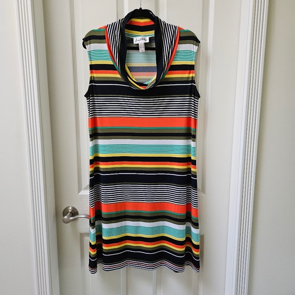 Joseph Ribkoff Dresses & Skirts - Sleeveless Multi-Stripe Cowl Neck Dress - Black & Orange